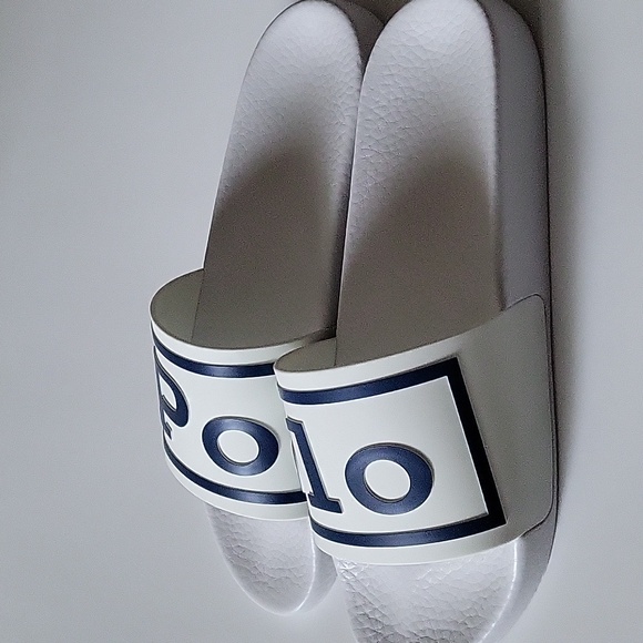 polo ralph lauren pool slides signature logo mens Size 12 white - Picture 3 of 4